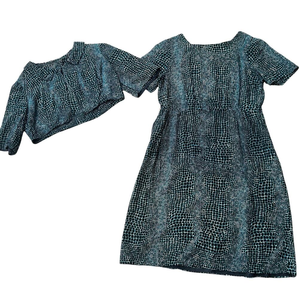 Vintage Reptile Print Dress & Cropped Jacket Set Mod 60s Y2K large -